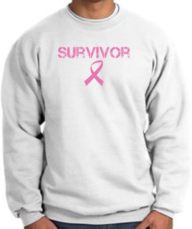 Breast Cancer Sweatshirt Ribbon Distressed Survivor White Sweat Shirt