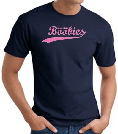 Breast Cancer T-shirt Distressed Save The Boobies Adult Navy Tee Shirt