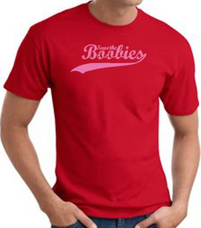 Breast Cancer T-shirt Distressed Save The Boobies Adult Red Tee Shirt