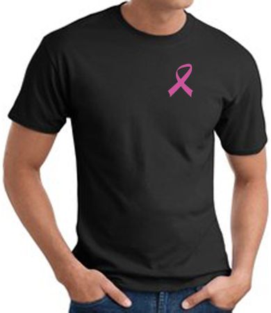 Breast Cancer T-shirt Pink Ribbon Pocket Print Black Tee