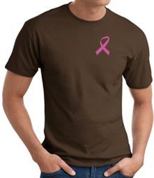 Breast Cancer T-shirt Pink Ribbon Pocket Print Brown Tee