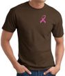 Breast Cancer T-shirt Pink Ribbon Pocket Print Brown Tee