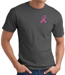 Breast Cancer T-shirt Pink Ribbon Pocket Print Charcoal Tee