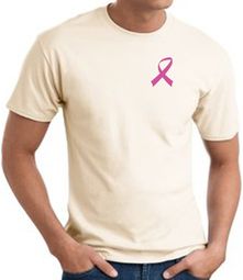 Breast Cancer T-shirt Pink Ribbon Pocket Print Natural Tee