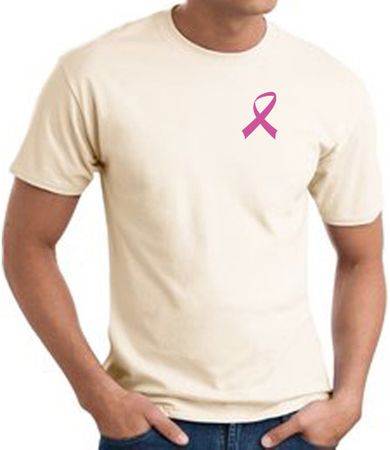 Breast Cancer T-shirt Pink Ribbon Pocket Print Natural Tee