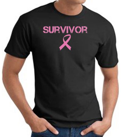 Breast Cancer T-shirt Ribbon Distressed Survivor Adult Black Tee Shirt