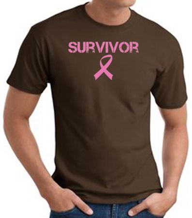 Breast Cancer T-shirt Ribbon Distressed Survivor Adult Brown Tee Shirt