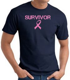 Breast Cancer T-shirt Ribbon Distressed Survivor Adult Navy Tee Shirt