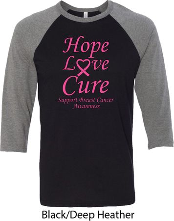 Breast Cancer Tee Hope Love Cure Raglan Shirt