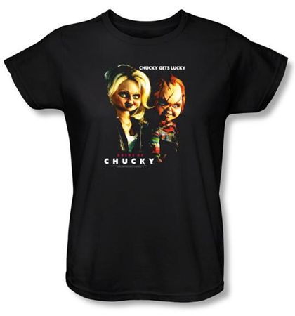 Bride Of Chucky Ladies T-shirt Movie Chucky Gets Lucky Black Tee Shirt