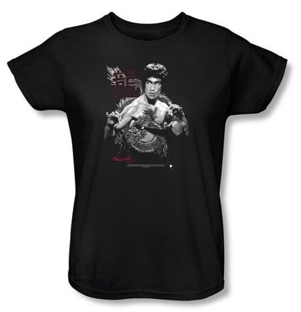 Bruce Lee Ladies T-shirt Fearless Dragon Black