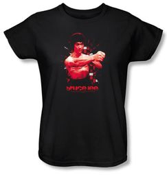Bruce Lee Ladies T-shirt Shattering Fist Black