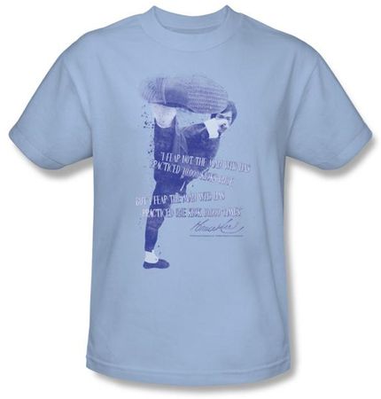 Bruce Lee T-shirt Adult 10,000 Kicks Saying Light Blue