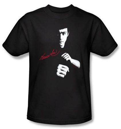 Bruce Lee T-shirt Adult Dragon Awaits Black