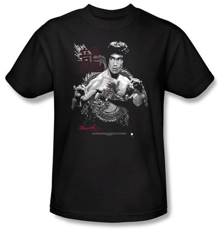 Bruce Lee T-shirt Adult Fearless Dragon Black