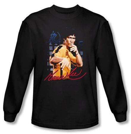 Bruce Lee T-shirt Long Sleeve Adult Yellow Jumpsuit Black