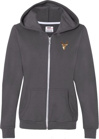 Buck Deer Patch Pocket Print Ladies Full Zip Hoodie