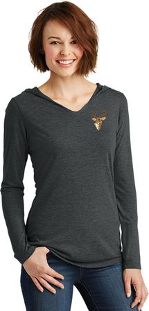 Buck Deer Patch Pocket Print Ladies Tri Hoodie