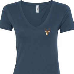 Buck Deer Patch Pocket Print Ladies V-neck