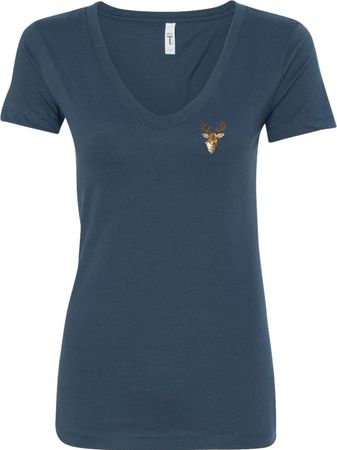 Buck Deer Patch Pocket Print Ladies V-neck