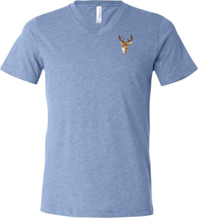 Buck Deer Patch Pocket Print Mens Tri Blend V-neck