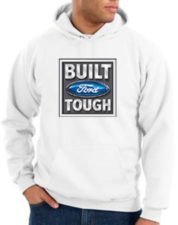 Built Ford Tough Hoodie Hooded Sweatshirt - Ford Logo White Hoody