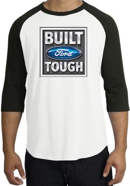 Built Ford Tough Raglan Shirt - Ford Logo Adult White/Black T-Shirt