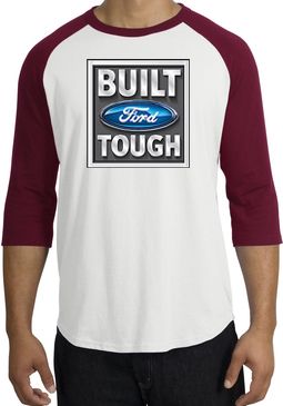 Built Ford Tough Raglan Shirt - Ford Logo Adult White/Cardinal T-Shirt