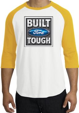 Built Ford Tough Raglan Shirt - Ford Logo Adult White/Gold T-Shirt
