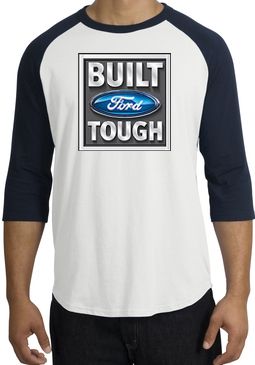 Built Ford Tough Raglan Shirt - Ford Logo Adult White/Navy T-Shirt