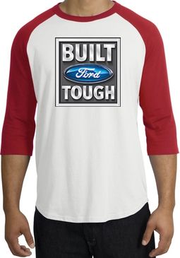 Built Ford Tough Raglan Shirt - Ford Logo Adult White/Red T-Shirt