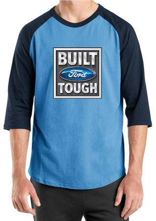 Built Ford Tough Shirt Logo Mens Carolina Blue/Navy Raglan Tee T-Shirt