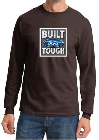 Built Ford Tough Shirt Logo Mens Dark Brown Long Sleeve Tee T-Shirt