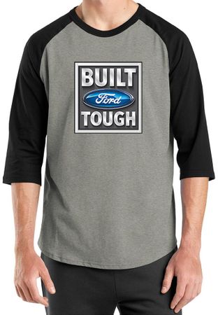 Built Ford Tough Shirt Logo Mens Heather Grey/Black Raglan Tee T-Shirt