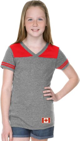 Canada Flag Patch Bottom Print Girls Football Tee