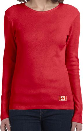 Canada Flag Patch Bottom Print Ladies Long Sleeve