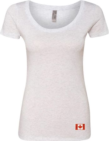 Canada Flag Patch Bottom Print Ladies Scoop Neck