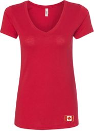 Canada Flag Patch Bottom Print Ladies V-Neck Canada Flag Patch Bottom Print Ladies V-Neck