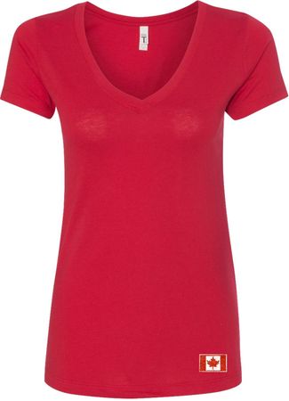 Canada Flag Patch Bottom Print Ladies V-Neck