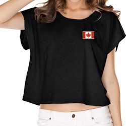Canada Flag Patch Pocket Print Ladies Boxy Tee