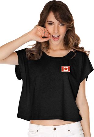 Canada Flag Patch Pocket Print Ladies Boxy Tee