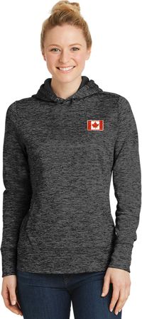 Canada Flag Patch Pocket Print Ladies Dry Wicking Hoodie