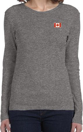 Canada Flag Patch Pocket Print Ladies Long Sleeve