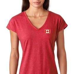 Canada Flag Patch Pocket Print Ladies Tri Blend V-neck