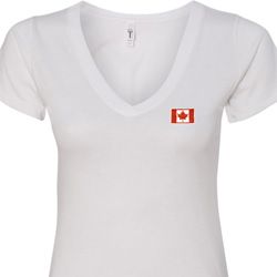 Canada Flag Patch Pocket Print Ladies V-neck