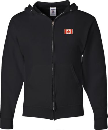 Canada Flag Patch Pocket Print Mens Full Zip Hoodie