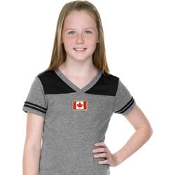 Canada Flag Patch Small Print Girls Football Tee