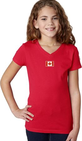 Canada Flag Patch Small Print Girls V-neck