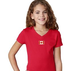 Canada Flag Patch Small Print Girls V-neck