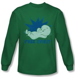 Casper The Friendly Ghost Shirt Free Spirit Long Sleeve Kelly Green Tee
